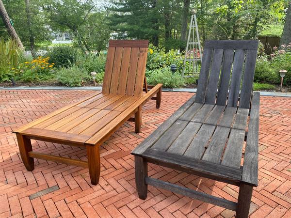 Outdoor furniture staining before and after restoration
