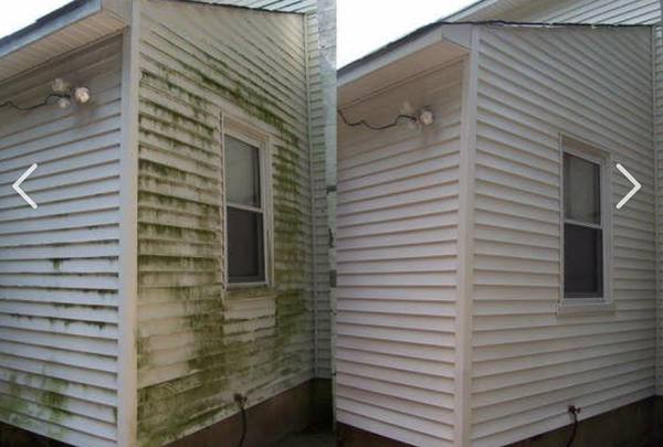 Power washing before and after on Hamptons siding
